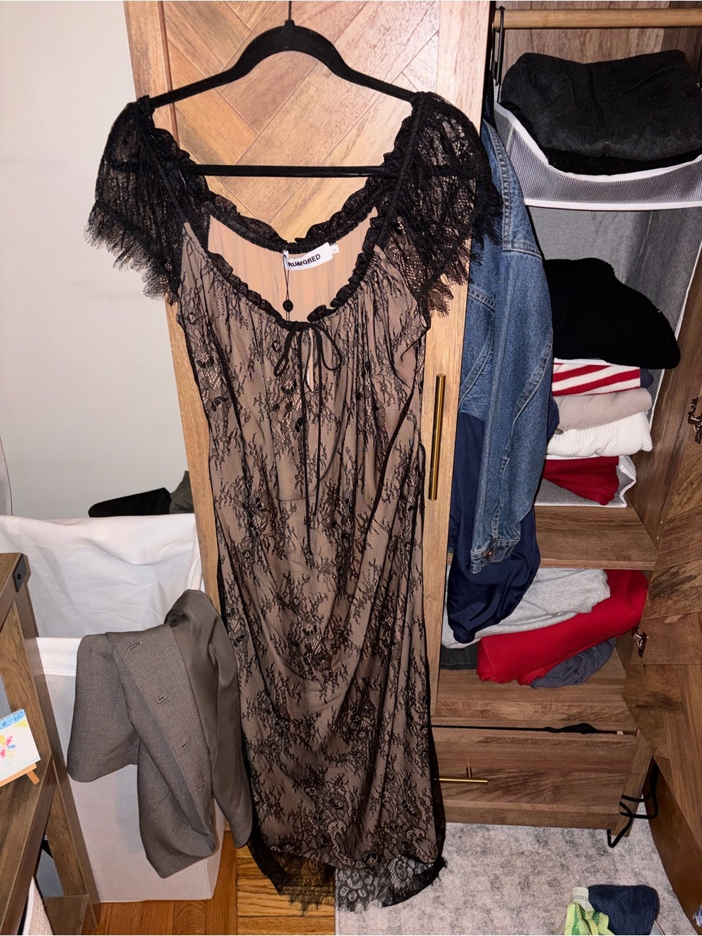 Rumored Victorian Midi Dress | Black Chantilly - L NWT